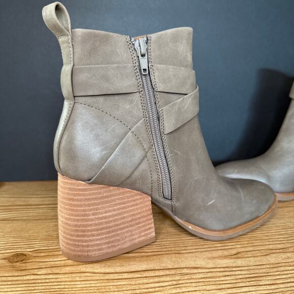 Korks Grey Wood Block Heel Ankle Booties Boot Sz 7 Gray Western Boho Shabby Chic - Picture 6 of 13